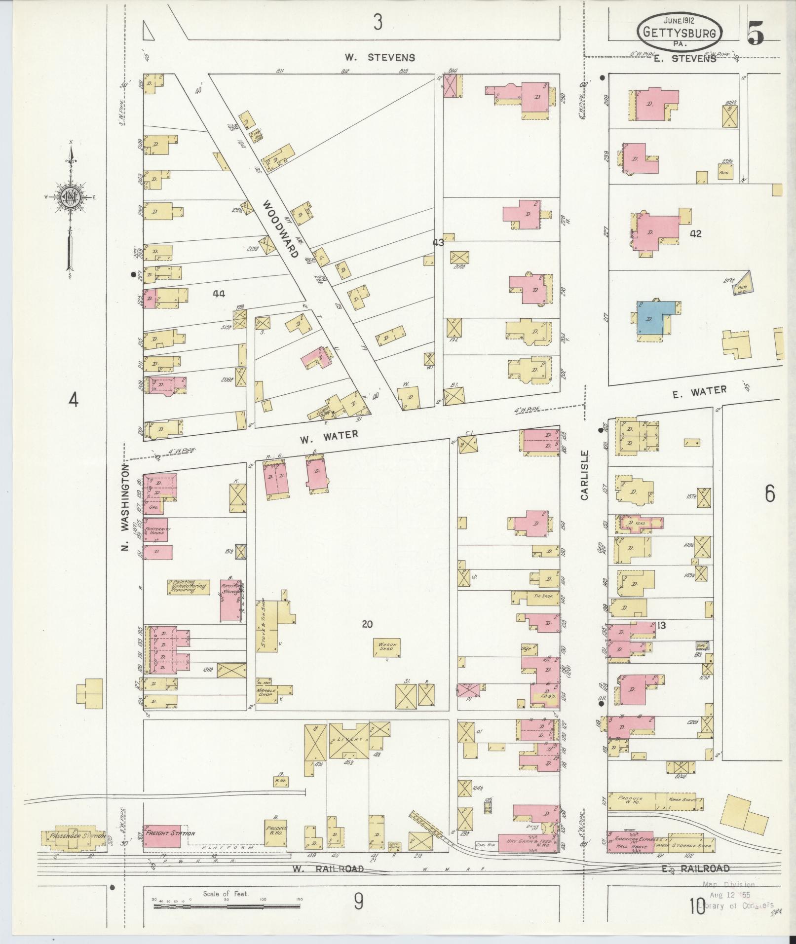 Sanborn Fire Insurance Map from Gettysburg, Adams County, Pennsylvania (1912), Sheet #0005 - Historic Sanborn Fire Insurance Map Print, vintage old map wall art, antique decor, genealogy gift, Pennsylvania Pennsylvania map