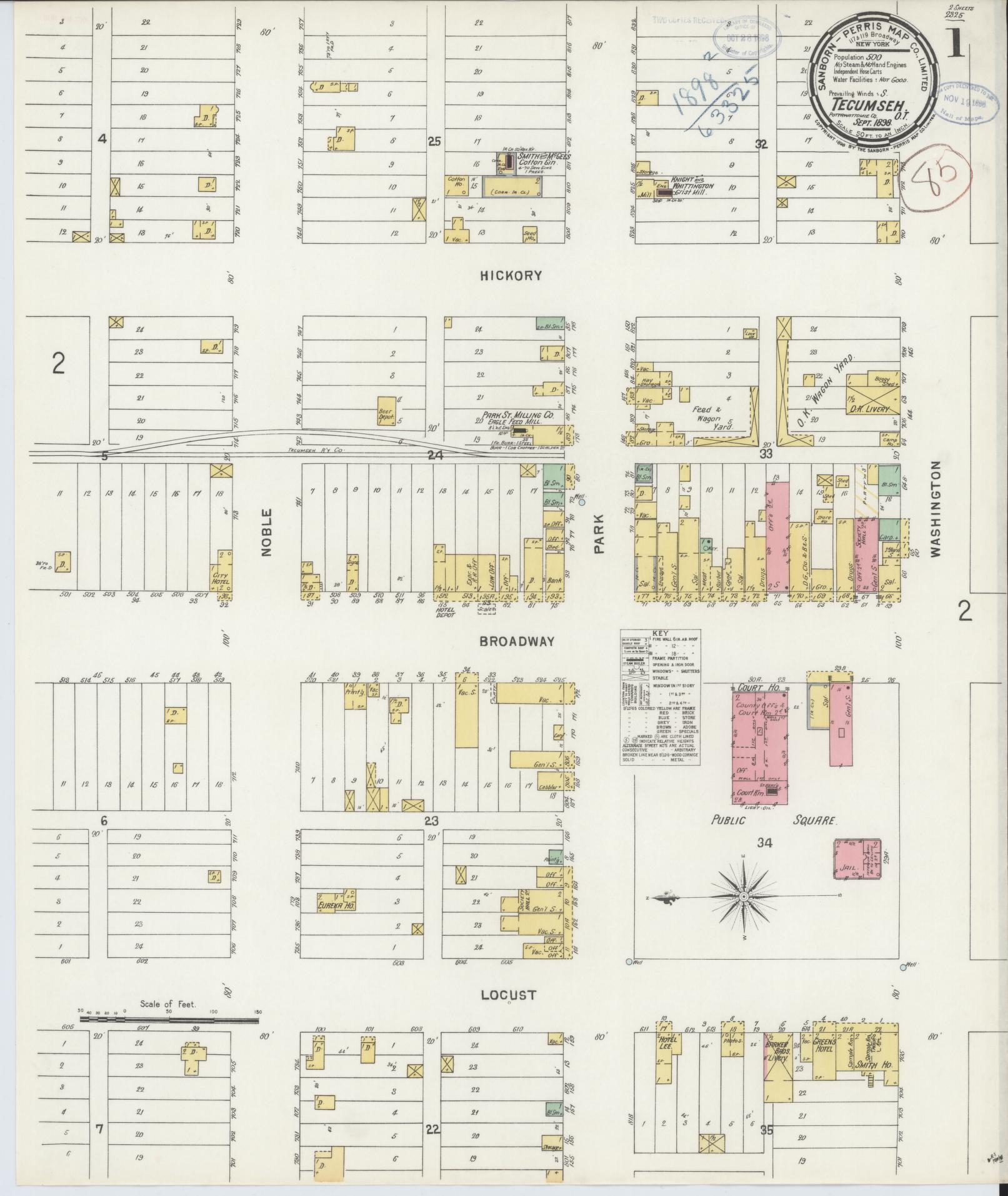 Sanborn Fire Insurance Map from Tecumseh, Pottawatomie County, Oklahoma (1898), Sheet #0001 - Complete Map Set gallery image, historic Sanborn map, vintage wall art, Oklahoma Oklahoma