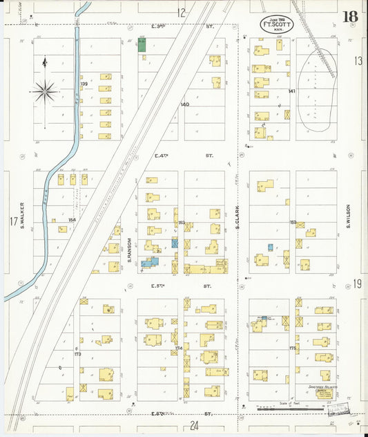 Sanborn Fire Insurance Map from Fort Scott, Bourbon County, Kansas (1906), Sheet #0018 - Historic Sanborn Fire Insurance Map Print, vintage old map wall art, antique decor, genealogy gift, Kansas Kansas map