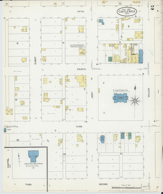 Sanborn Fire Insurance Map from Castle Rock, Douglas County, Colorado (1907), Sheet #0002 - Historic Sanborn Fire Insurance Map Print, vintage old map wall art, antique decor, genealogy gift, Colorado Colorado map