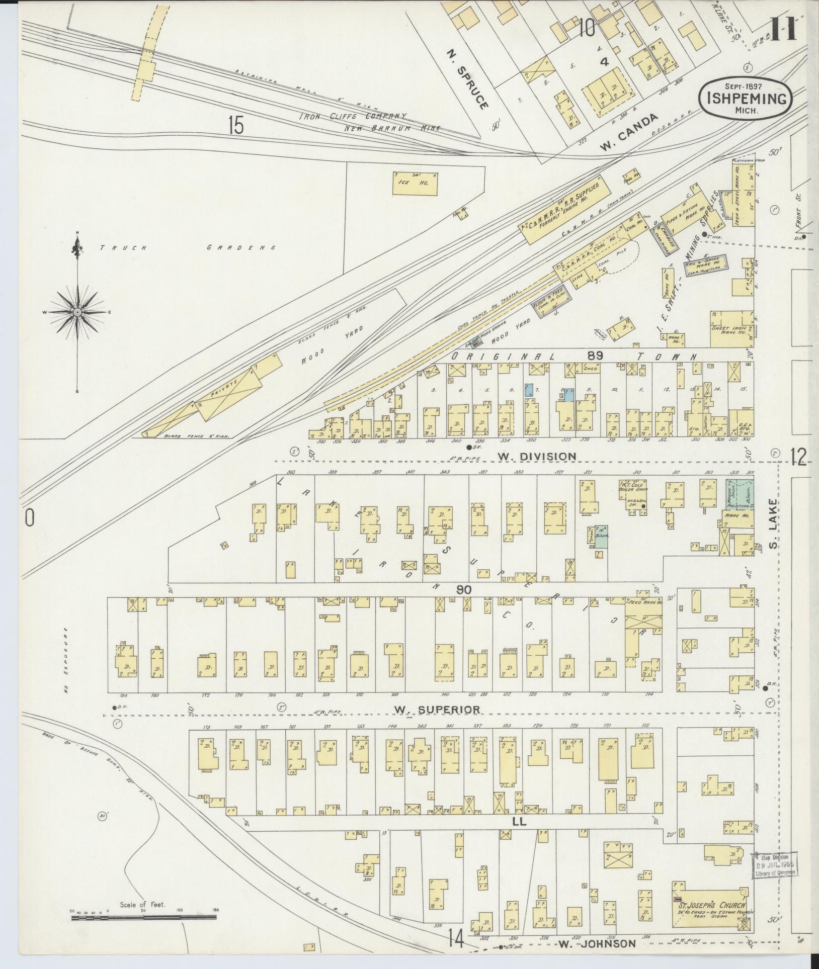 Sanborn Fire Insurance Map from Ishpeming, Marquette County, Michigan (1897), Sheet #0011 - Historic Sanborn Fire Insurance Map Print, vintage old map wall art, antique decor, genealogy gift, Michigan Michigan map