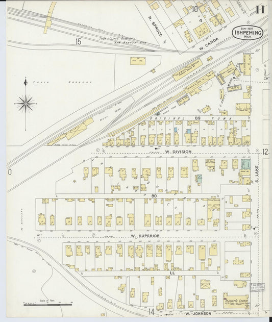 Sanborn Fire Insurance Map from Ishpeming, Marquette County, Michigan (1897), Sheet #0011 - Historic Sanborn Fire Insurance Map Print, vintage old map wall art, antique decor, genealogy gift, Michigan Michigan map