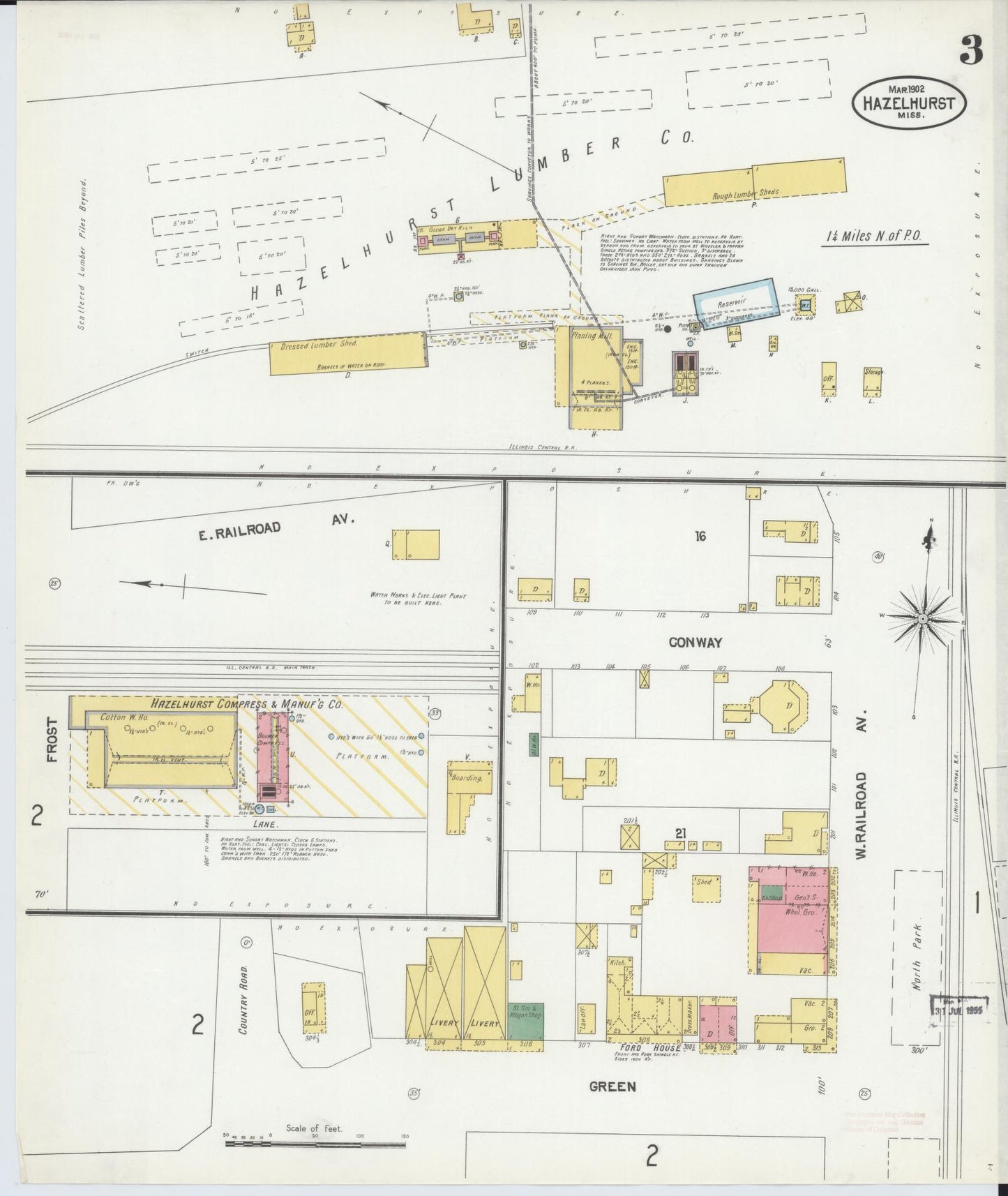 Sanborn Fire Insurance Map from Hazlehurst, Copiah County, Mississippi (1902), Sheet #0003 - Historic Sanborn Fire Insurance Map Print, vintage old map wall art, antique decor, genealogy gift, Mississippi Mississippi map