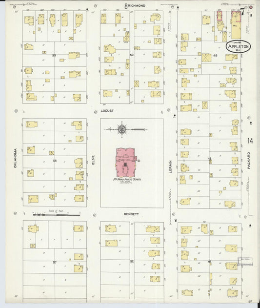 Sanborn Fire Insurance Map from Appleton, Outagamie County, Wisconsin (1911), Sheet #0007 - Historic Sanborn Fire Insurance Map Print, vintage old map wall art, antique decor, genealogy gift, Wisconsin Wisconsin map