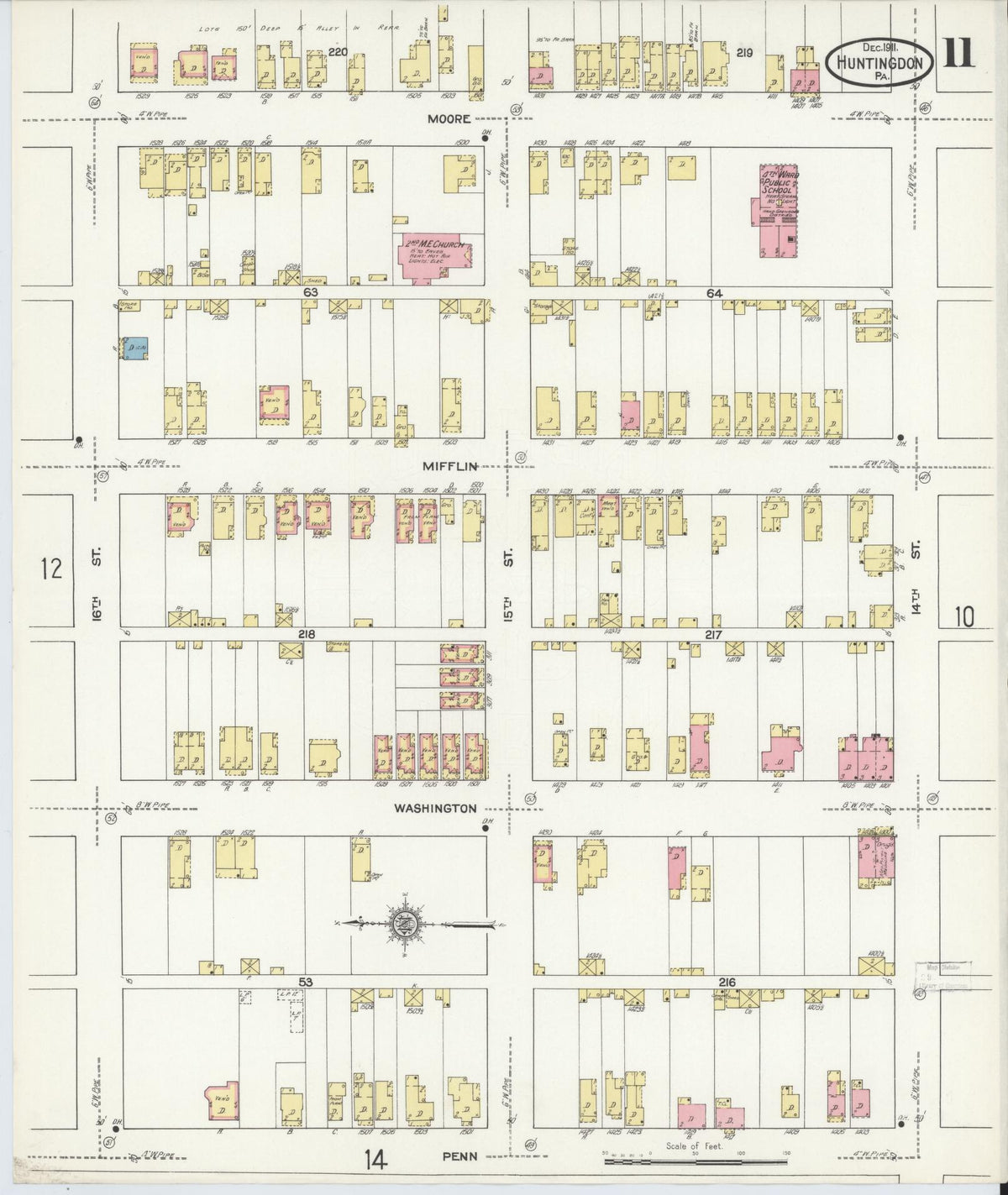 Sanborn Fire Insurance Map from Huntingdon, Huntingdon County, Pennsylvania (1911), Sheet #0011 - Complete Map Set gallery image, historic Sanborn map, vintage wall art, Pennsylvania Pennsylvania
