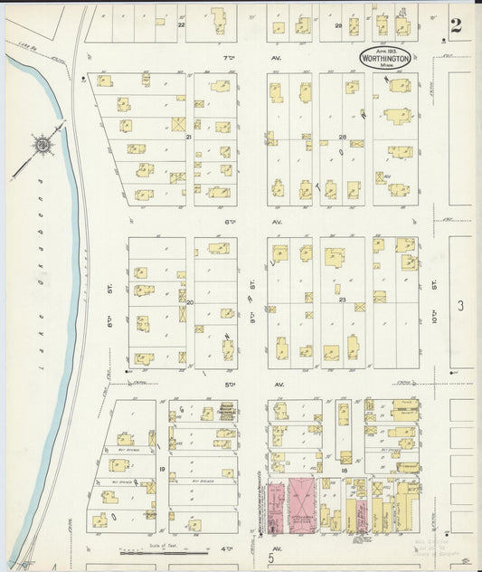 Sanborn Fire Insurance Map from Worthington, Nobles County, Minnesota (1913), Sheet #0002 - Historic Sanborn Fire Insurance Map Print, vintage old map wall art, antique decor, genealogy gift, Minnesota Minnesota map