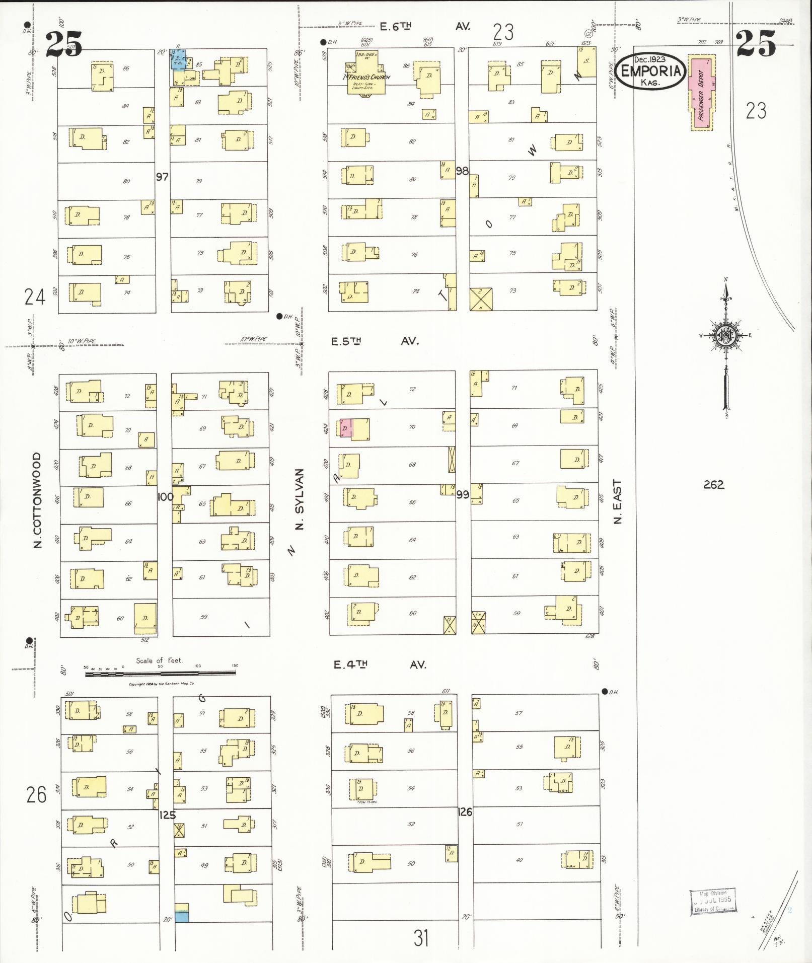 Sanborn Fire Insurance Map from Emporia, Lyon County, Kansas (1923), Sheet #0025 - Historic Sanborn Fire Insurance Map Print, vintage old map wall art, antique decor, genealogy gift, Kansas Kansas map