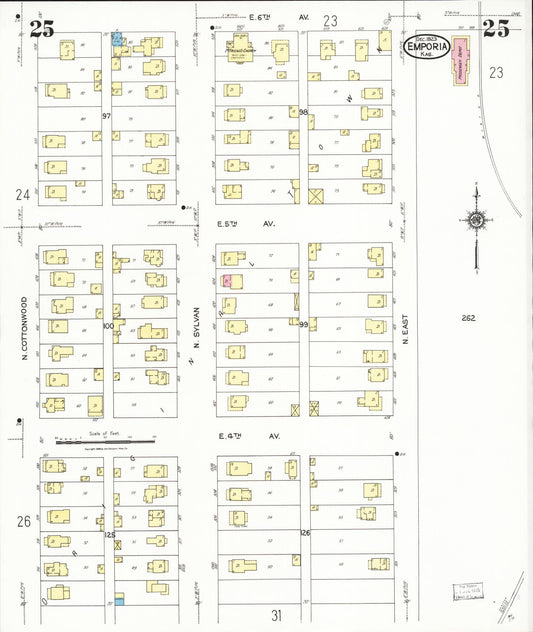Sanborn Fire Insurance Map from Emporia, Lyon County, Kansas (1923), Sheet #0025 - Historic Sanborn Fire Insurance Map Print, vintage old map wall art, antique decor, genealogy gift, Kansas Kansas map