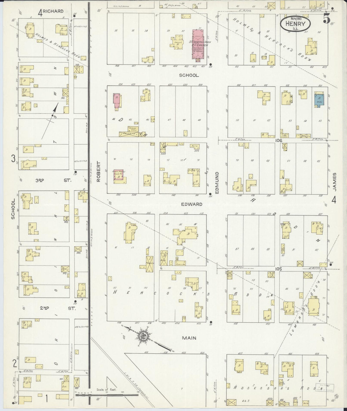 Sanborn Fire Insurance Map from Henry, Marshall County, Illinois (1913), Sheet #0005 - Historic Sanborn Fire Insurance Map Print, vintage old map wall art, antique decor, genealogy gift, Illinois Illinois map