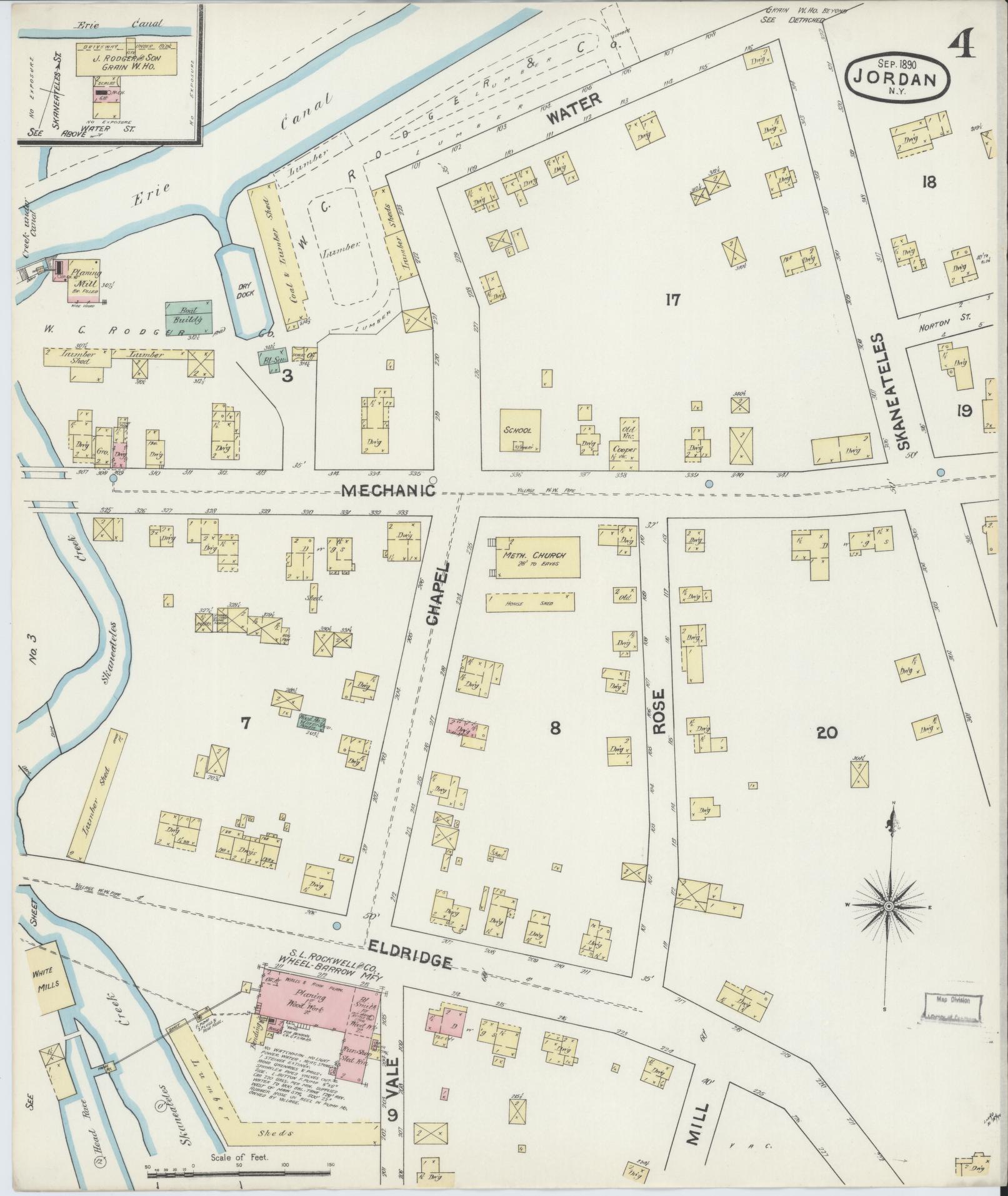Sanborn Fire Insurance Map from Jordan, Onondaga County, New York (1890), Sheet #0004 - Historic Sanborn Fire Insurance Map Print, vintage old map wall art, antique decor, genealogy gift, New York New York map
