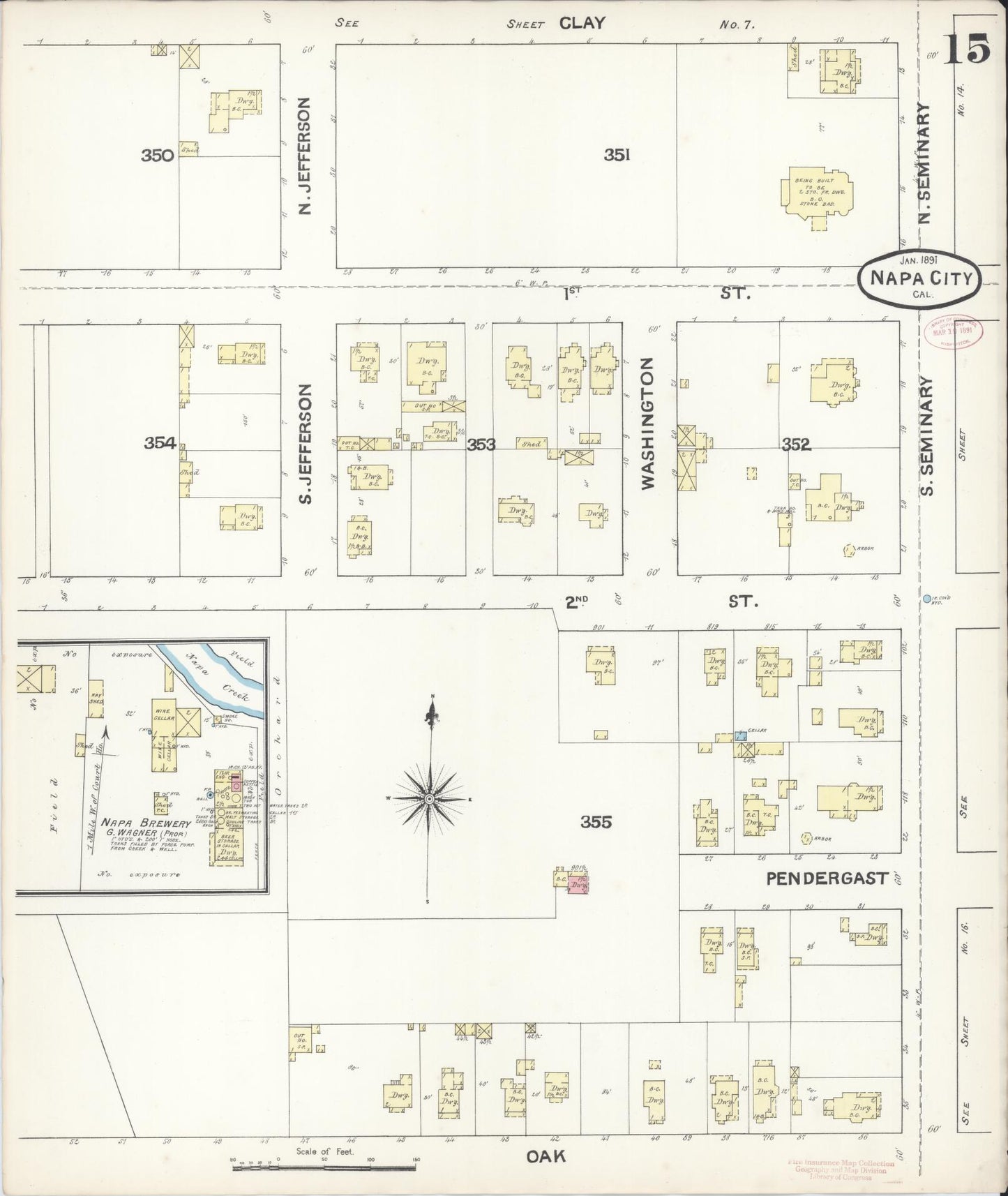 Sanborn Fire Insurance Map from Napa, Napa County, California (1891), Sheet #0015 - Complete Map Set gallery image, historic Sanborn map, vintage wall art, California California