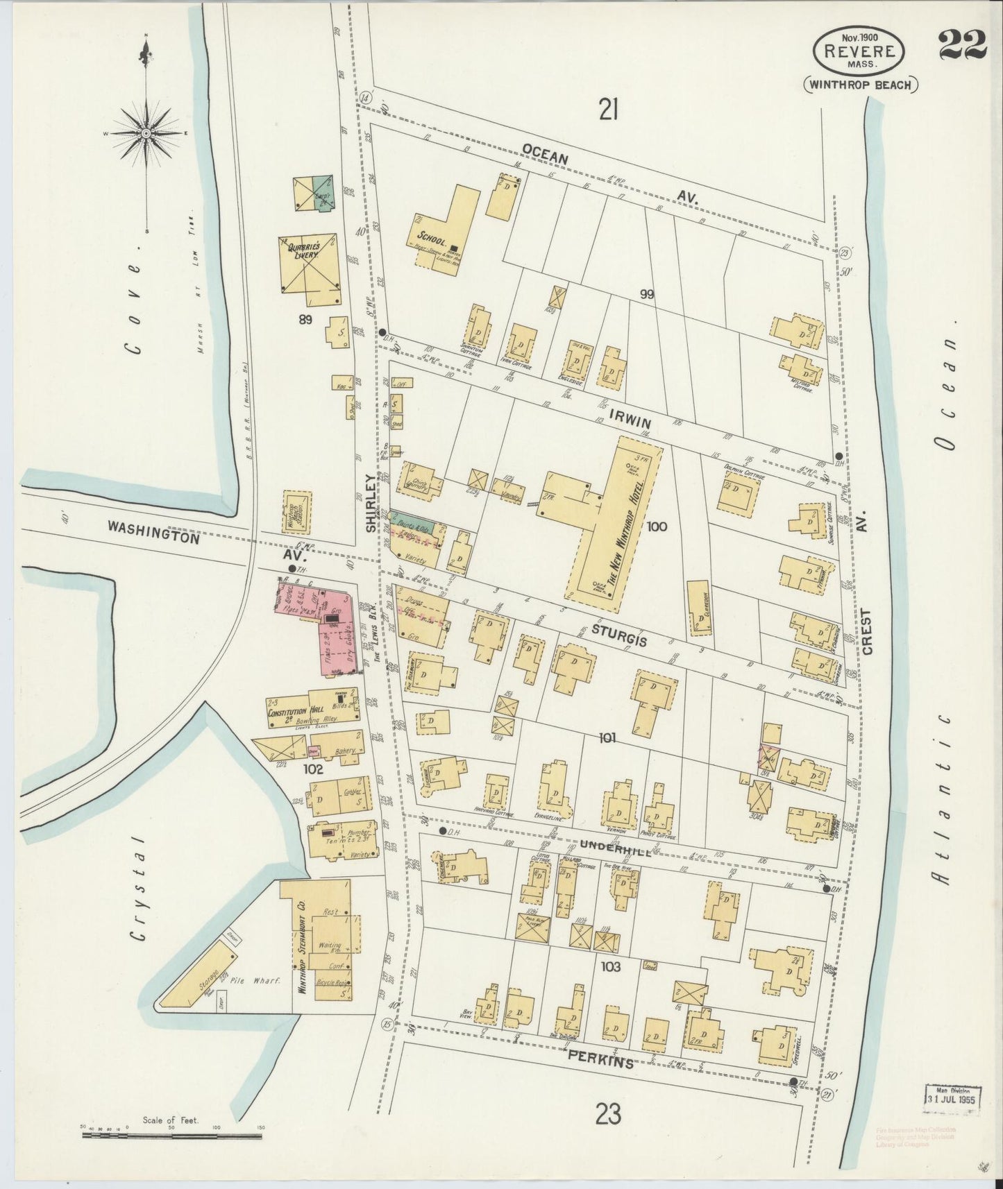Sanborn Fire Insurance Map from Revere, Suffolk County, Massachusetts (1900), Sheet #0022 - Complete Map Set gallery image, historic Sanborn map, vintage wall art, Massachusetts Massachusetts