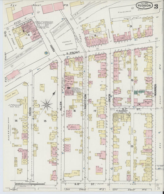 Sanborn Fire Insurance Map from Hudson, Columbia County, New York (1889), Sheet #0003 - Historic Sanborn Fire Insurance Map Print, vintage old map wall art, antique decor, genealogy gift, New York New York map