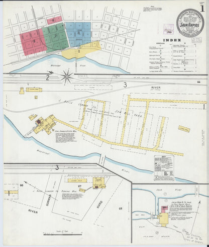 Sanborn Fire Insurance Map from Sauk Rapids, Benton County, Minnesota (1904), Sheet #0001 - Historic Sanborn Fire Insurance Map Print, vintage old map wall art, antique decor, genealogy gift, Minnesota Minnesota map