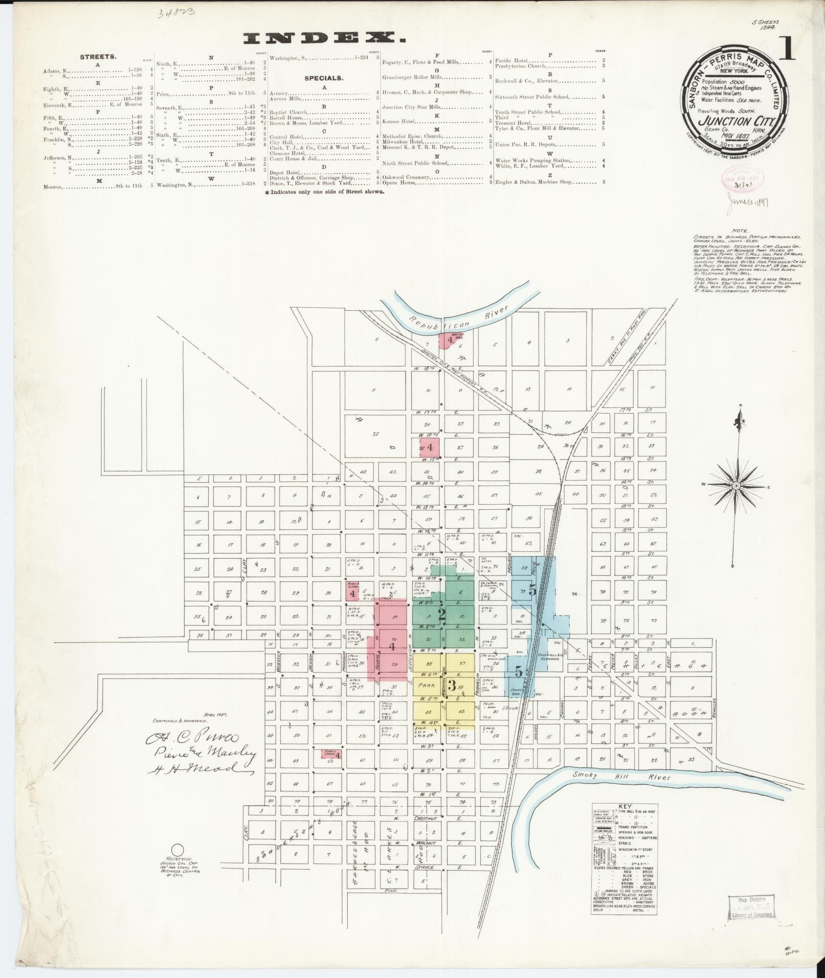 Sanborn Fire Insurance Map from Junction City, Geary County, Kansas (1897), Sheet #0001 - Complete Map Set gallery image, historic Sanborn map, vintage wall art, Kansas Kansas