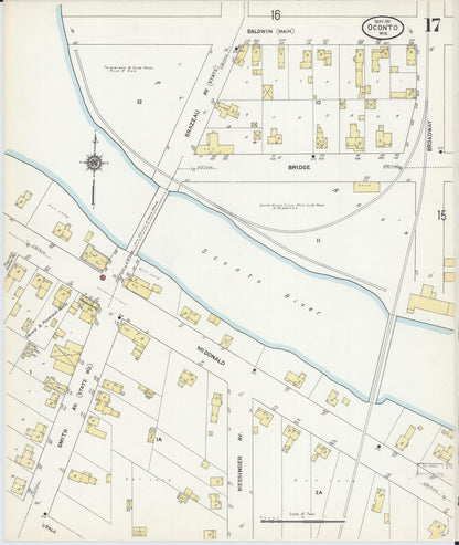 Sanborn Fire Insurance Map from Oconto, Oconto County, Wisconsin (1911), Sheet #0017 - Historic Sanborn Fire Insurance Map Print, vintage old map wall art, antique decor, genealogy gift, Wisconsin Wisconsin map