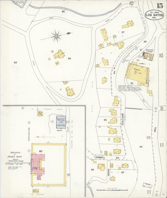 Sanborn Fire Insurance Map from Los Gatos, Santa Clara County, California (1904), Sheet #0015 - Historic Sanborn Fire Insurance Map Print, vintage old map wall art, antique decor, genealogy gift, California California map