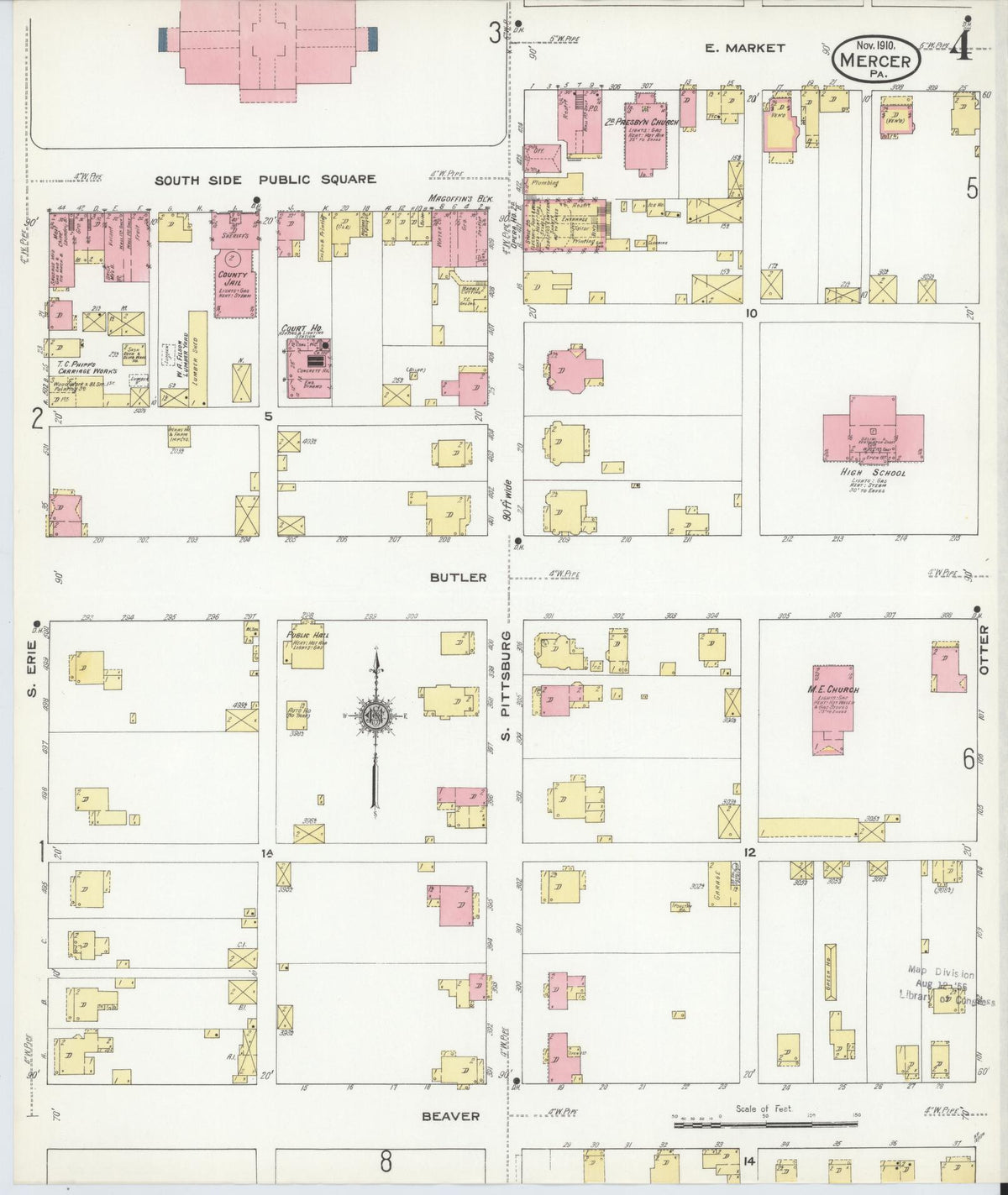 Sanborn Fire Insurance Map from Mercer, Mercer County, Pennsylvania (1910), Sheet #0004 - Complete Map Set gallery image, historic Sanborn map, vintage wall art, Pennsylvania Pennsylvania