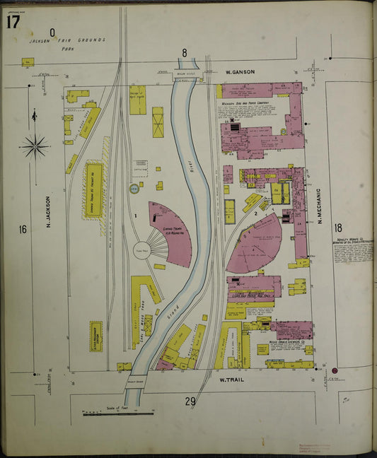 Sanborn Fire Insurance Map from Jackson, Jackson County, Michigan (1907), Sheet #0017 - Historic Sanborn Fire Insurance Map Print, vintage old map wall art, antique decor, genealogy gift, Michigan Michigan map