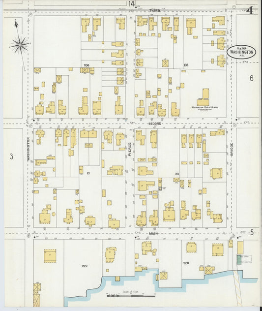 Sanborn Fire Insurance Map from Washington, Beaufort County, North Carolina (1904), Sheet #0004 - Historic Sanborn Fire Insurance Map Print, vintage old map wall art, antique decor, genealogy gift, Washington Washington map