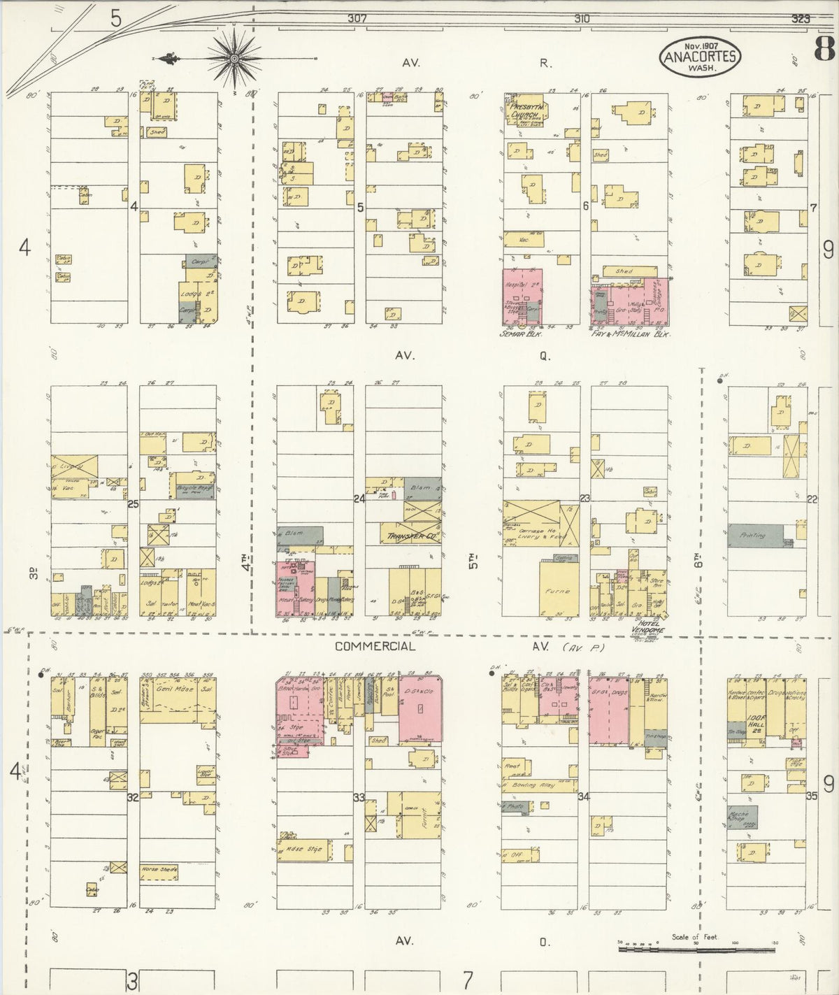 Sanborn Fire Insurance Map from Anacortes, Skagit County, Washington (1907), Sheet #0008 - Complete Map Set gallery image, historic Sanborn map, vintage wall art, Washington Washington