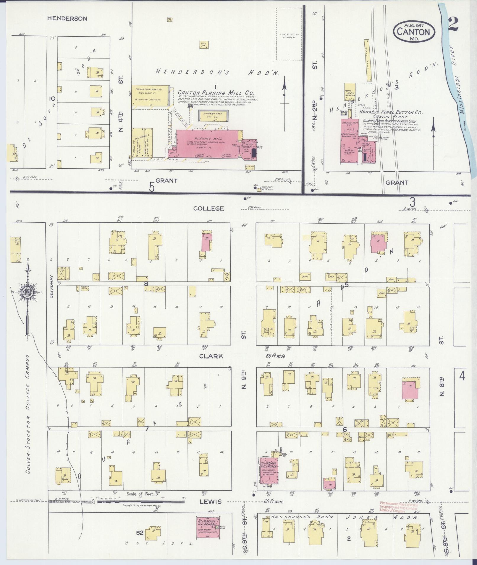 Sanborn Fire Insurance Map from Canton, Lewis County, Missouri (1917), Sheet #0002 - Complete Map Set gallery image, historic Sanborn map, vintage wall art, Missouri Missouri