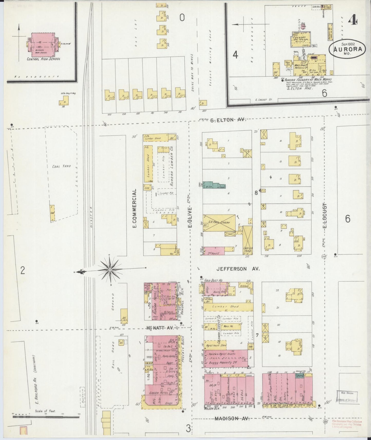 Sanborn Fire Insurance Map from Aurora, Lawrence County, Missouri (1902), Sheet #0004 - Complete Map Set gallery image, historic Sanborn map, vintage wall art, Missouri Missouri