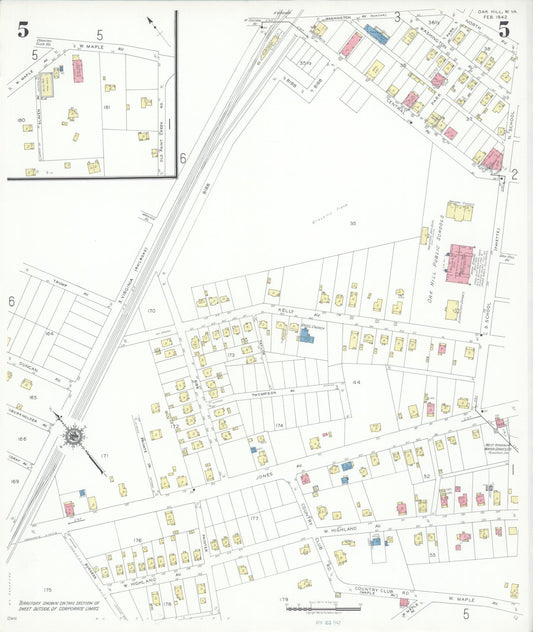 Sanborn Fire Insurance Map from Oak Hill, Fayette County, West Virginia (1942), Sheet #0005 - Historic Sanborn Fire Insurance Map Print, vintage old map wall art, antique decor, genealogy gift, West Virginia West Virginia map