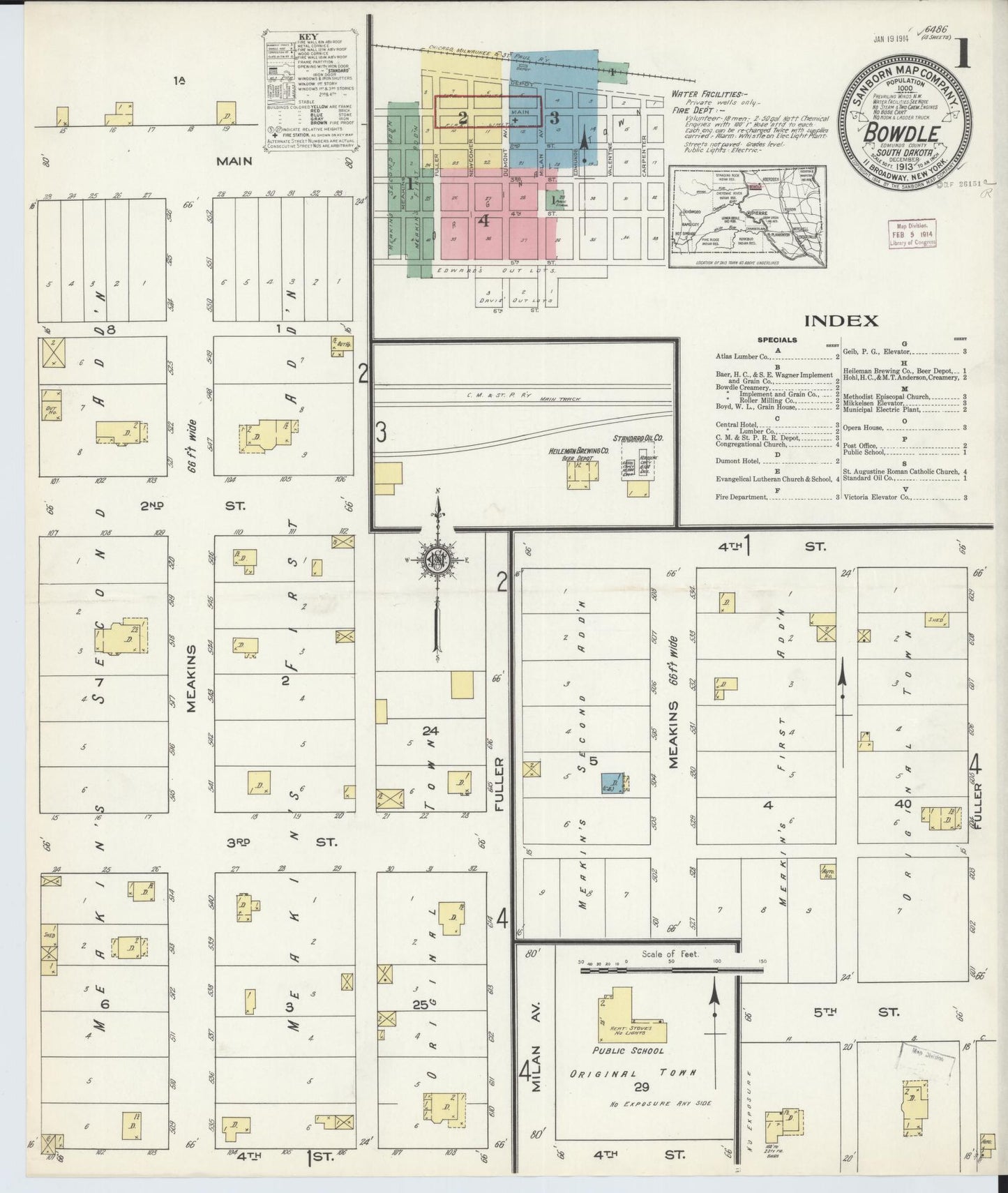 Sanborn Fire Insurance Map from Bowdle, Edmunds County, South Dakota (1913), Sheet #0001 - Complete Map Set gallery image, historic Sanborn map, vintage wall art, South Dakota South Dakota