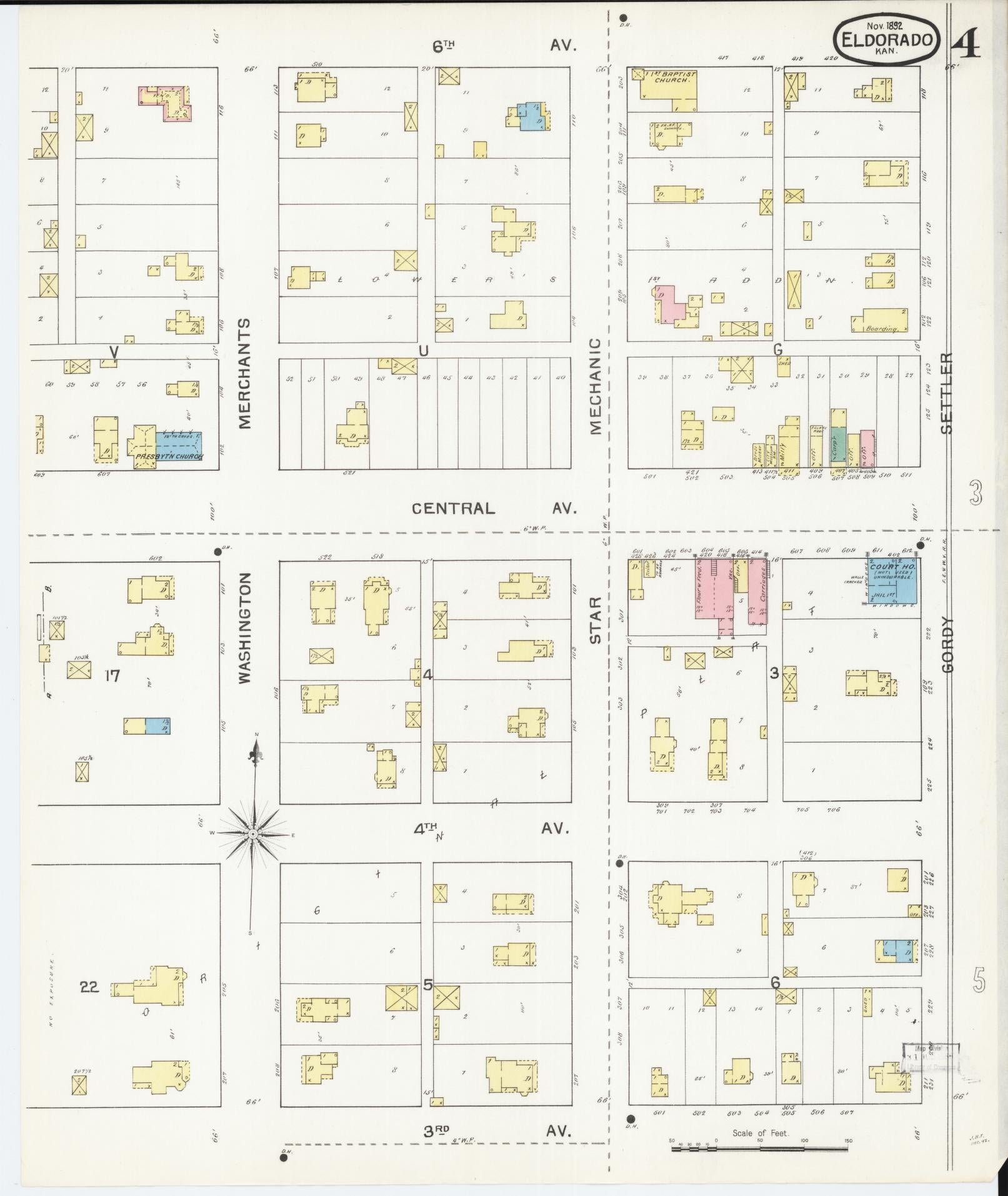 Sanborn Fire Insurance Map from El Dorado, Butler County, Kansas (1892), Sheet #0004 - Historic Sanborn Fire Insurance Map Print, vintage old map wall art, antique decor, genealogy gift, Kansas Kansas map
