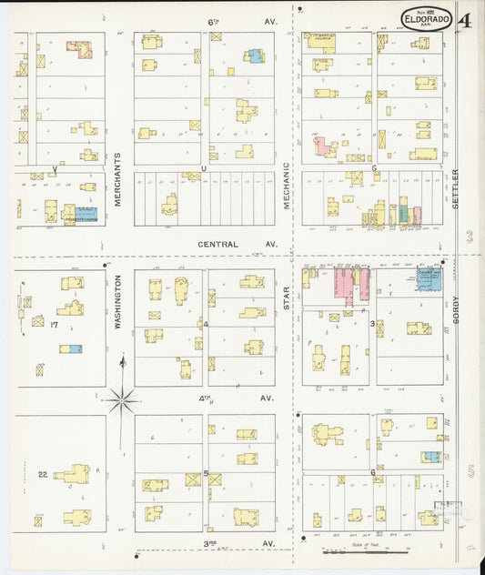 Sanborn Fire Insurance Map from El Dorado, Butler County, Kansas (1892), Sheet #0004 - Historic Sanborn Fire Insurance Map Print, vintage old map wall art, antique decor, genealogy gift, Kansas Kansas map
