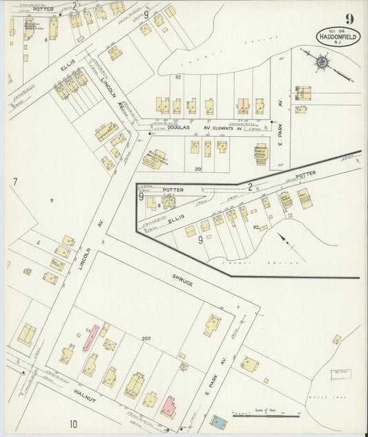 Sanborn Fire Insurance Map from Haddonfield, Camden County, New Jersey (1914), Sheet #0009 - Historic Sanborn Fire Insurance Map Print, vintage old map wall art, antique decor, genealogy gift, New Jersey New Jersey map
