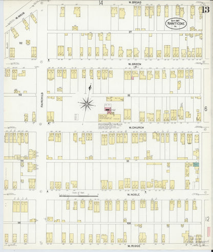 Sanborn Fire Insurance Map from Nanticoke, Luzerne County, Pennsylvania (1907), Sheet #0013 - Historic Sanborn Fire Insurance Map Print, vintage old map wall art, antique decor, genealogy gift, Pennsylvania Pennsylvania map