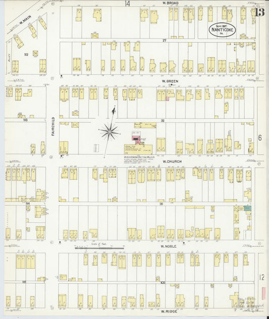 Sanborn Fire Insurance Map from Nanticoke, Luzerne County, Pennsylvania (1907), Sheet #0013 - Historic Sanborn Fire Insurance Map Print, vintage old map wall art, antique decor, genealogy gift, Pennsylvania Pennsylvania map