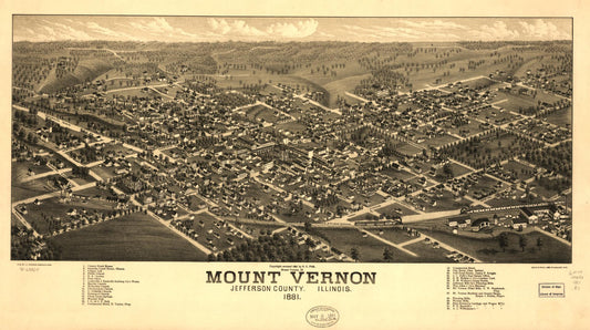 Mount Vernon, Jefferson County, Illinois 1881. (1881) – Historic Bird’s-Eye View Panorama Print