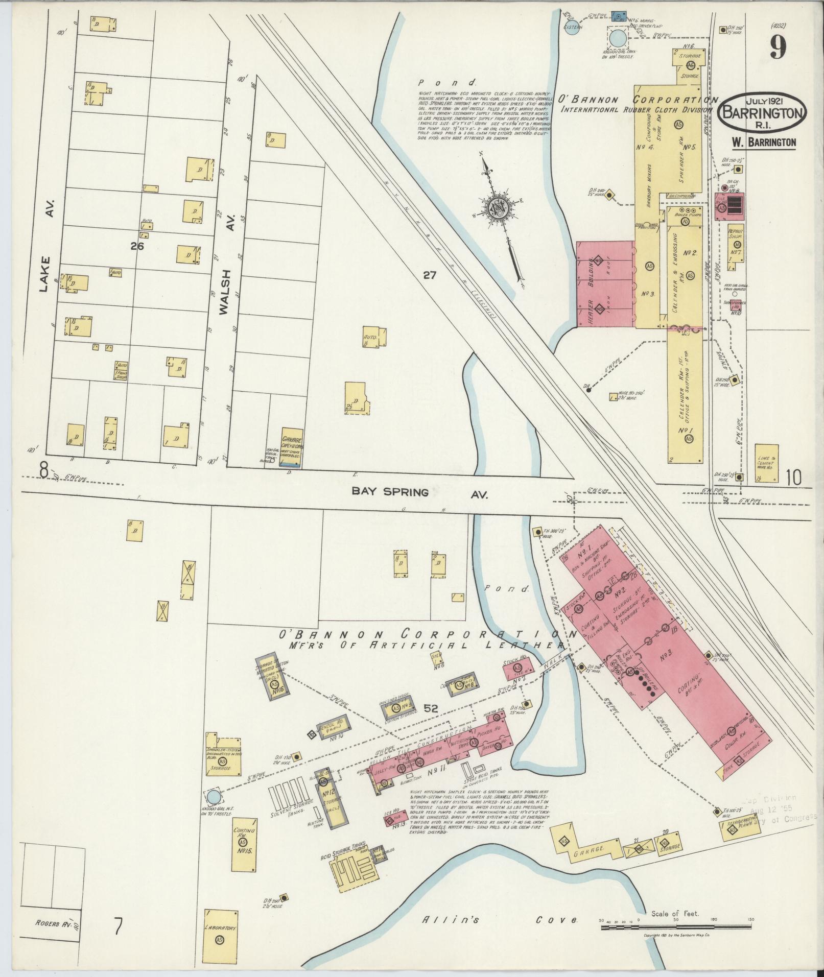 Sanborn Fire Insurance Map from Barrington, Bristol County, Rhode Island (1921), Sheet #0009 - Complete Map Set gallery image, historic Sanborn map, vintage wall art, Rhode Island Rhode Island