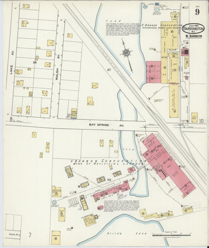 Sanborn Fire Insurance Map from Barrington, Bristol County, Rhode Island (1921), Sheet #0009 - Complete Map Set gallery image, historic Sanborn map, vintage wall art, Rhode Island Rhode Island