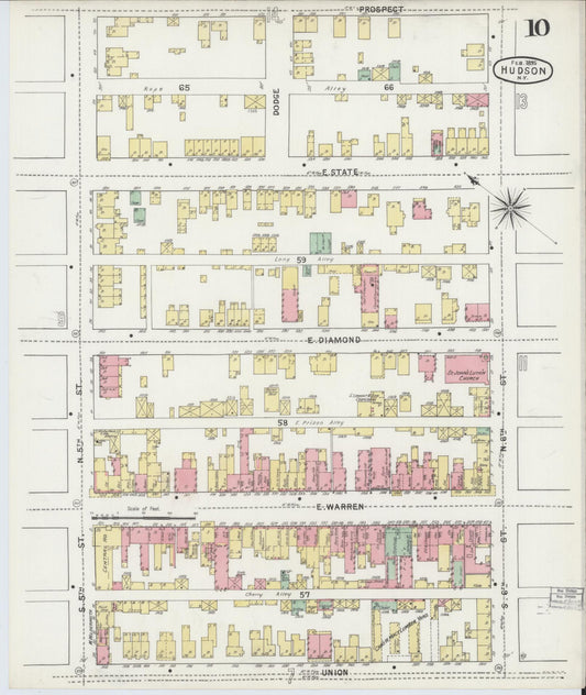 Sanborn Fire Insurance Map from Hudson, Columbia County, New York (1895), Sheet #0010 - Historic Sanborn Fire Insurance Map Print, vintage old map wall art, antique decor, genealogy gift, New York New York map