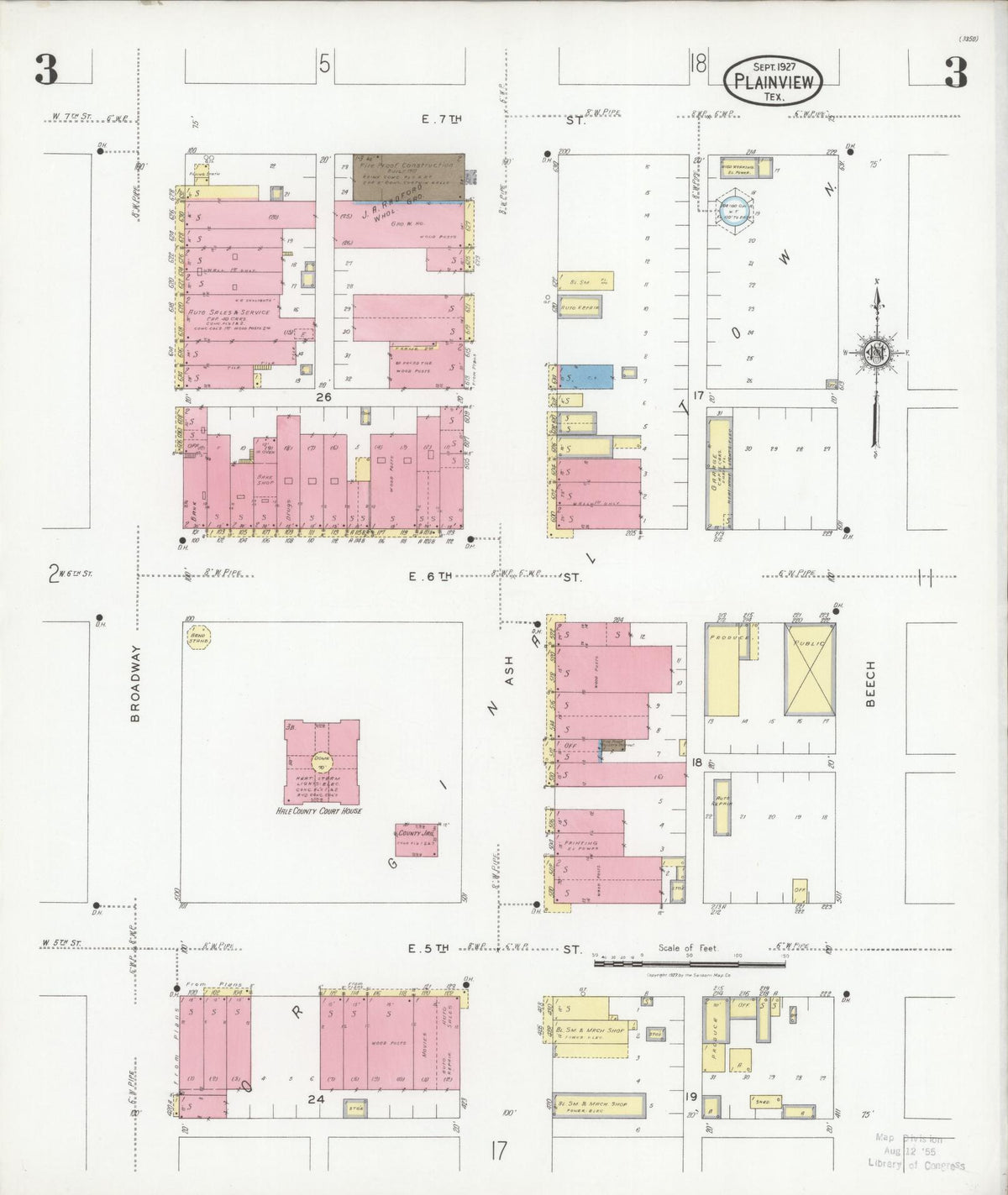 Sanborn Fire Insurance Map from Plainview, Hale County, Texas (1927), Sheet #0003 - Historic Sanborn Fire Insurance Map Print, vintage old map wall art, antique decor, genealogy gift, Texas Texas map