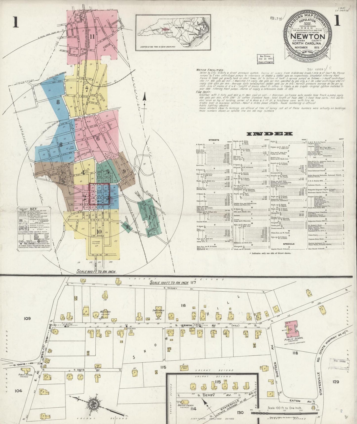 Sanborn Fire Insurance Map from Newton, Catawba County, North Carolina (1924), Sheet #0001 - Complete Map Set gallery image, historic Sanborn map, vintage wall art, North Carolina North Carolina