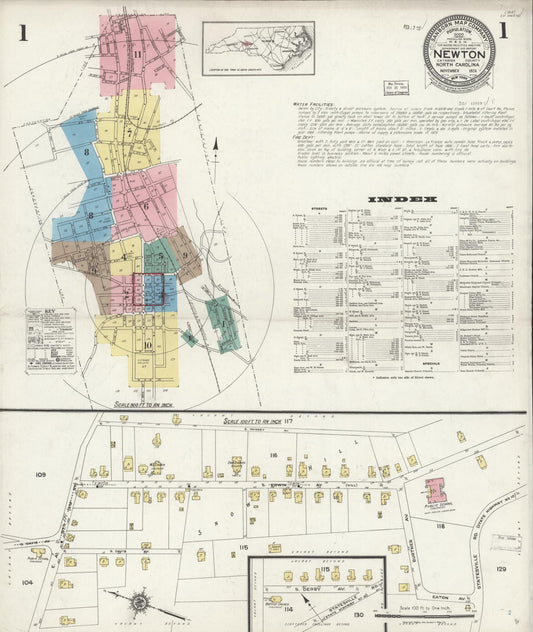Sanborn Fire Insurance Map from Newton, Catawba County, North Carolina (1924), Sheet #0001 - Complete Map Set gallery image, historic Sanborn map, vintage wall art, North Carolina North Carolina