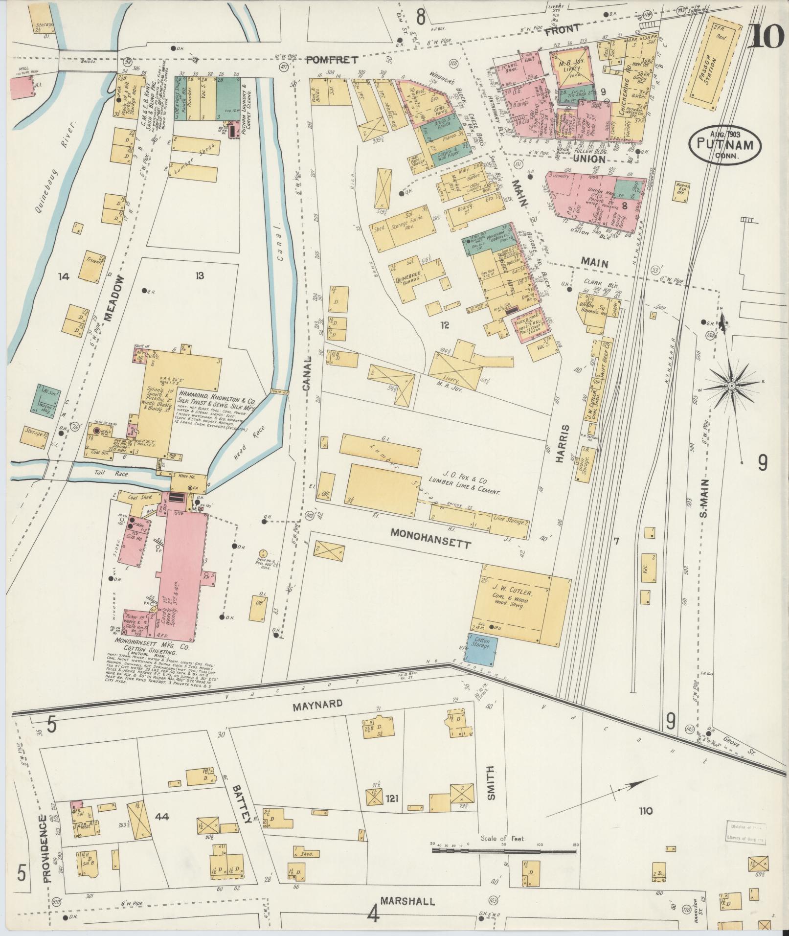 Sanborn Fire Insurance Map from Putnam, Windham County, Connecticut (1903), Sheet #0010 - Historic Sanborn Fire Insurance Map Print, vintage old map wall art, antique decor, genealogy gift, Connecticut Connecticut map