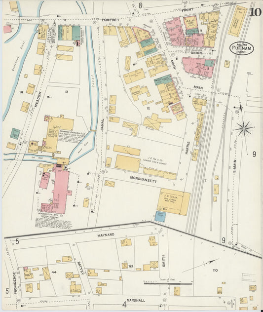 Sanborn Fire Insurance Map from Putnam, Windham County, Connecticut (1903), Sheet #0010 - Historic Sanborn Fire Insurance Map Print, vintage old map wall art, antique decor, genealogy gift, Connecticut Connecticut map
