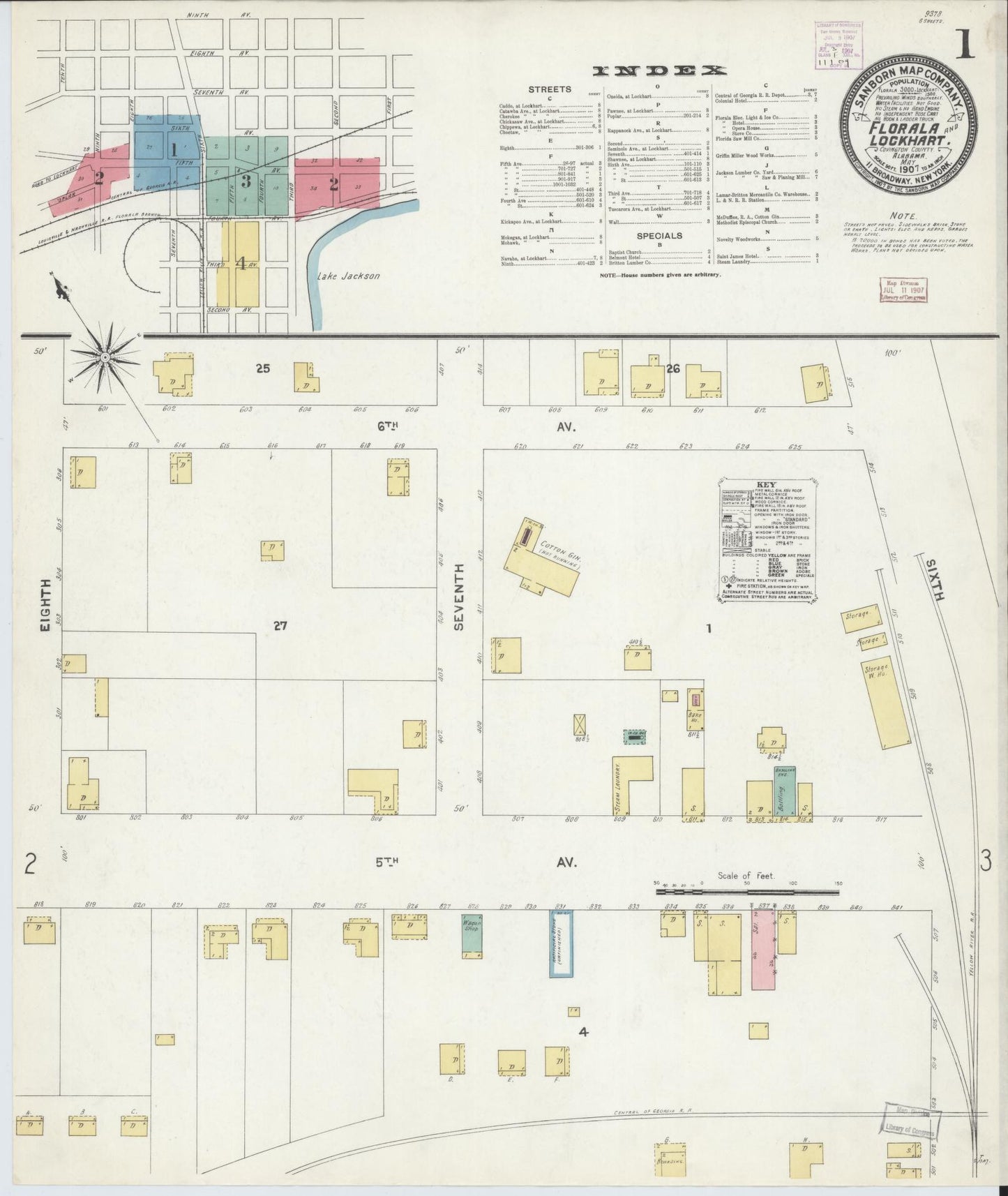 Sanborn Fire Insurance Map from Florala, Covington County, Alabama (1907), Sheet #0001 - Complete Map Set gallery image, historic Sanborn map, vintage wall art, Alabama Alabama