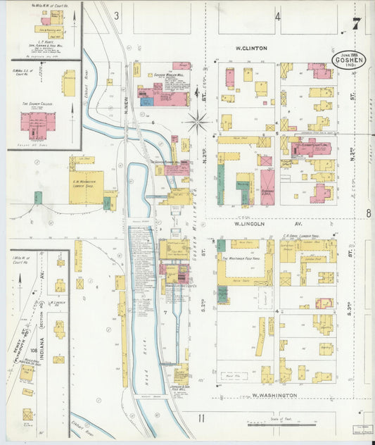 Sanborn Fire Insurance Map from Goshen, Elkhart County, Indiana (1905), Sheet #0007 - Historic Sanborn Fire Insurance Map Print, vintage old map wall art, antique decor, genealogy gift, Indiana Indiana map
