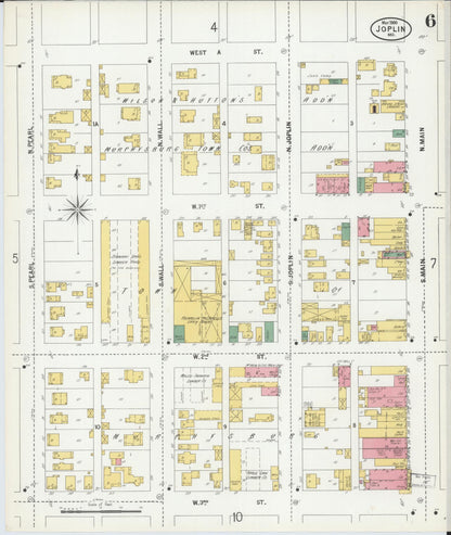 Sanborn Fire Insurance Map from Joplin, Jasper County, Missouri (1900), Sheet #0006 - Complete Map Set gallery image, historic Sanborn map, vintage wall art, Missouri Missouri