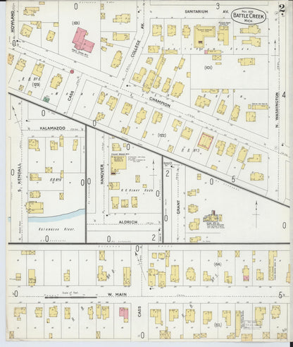 Sanborn Fire Insurance Map from Battle Creek, Calhoun County, Michigan (1899), Sheet #0002 - Complete Map Set gallery image, historic Sanborn map, vintage wall art, Michigan Michigan