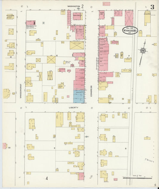 Sanborn Fire Insurance Map from Winnsboro, Fairfield County, South Carolina (1912), Sheet #0003 - Historic Sanborn Fire Insurance Map Print, vintage old map wall art, antique decor, genealogy gift, South Carolina South Carolina map