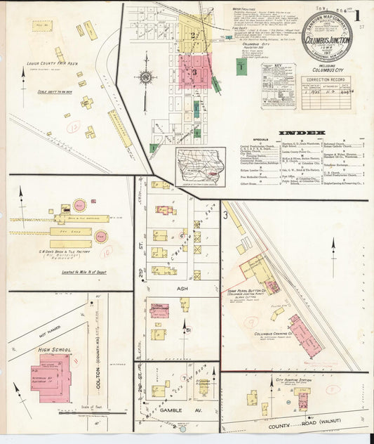 Sanborn Fire Insurance Map from Columbus Junction, Louisa County, Iowa (1935), Sheet #0001 - Historic Sanborn Fire Insurance Map Print, vintage old map wall art