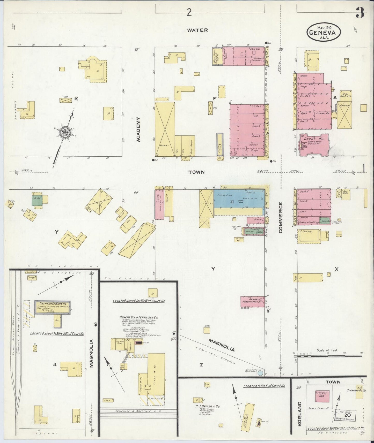 Sanborn Fire Insurance Map from Geneva, Geneva County, Alabama (1910), Sheet #0003 - Historic Sanborn Fire Insurance Map Print, vintage old map wall art, antique decor, genealogy gift, Alabama Alabama map
